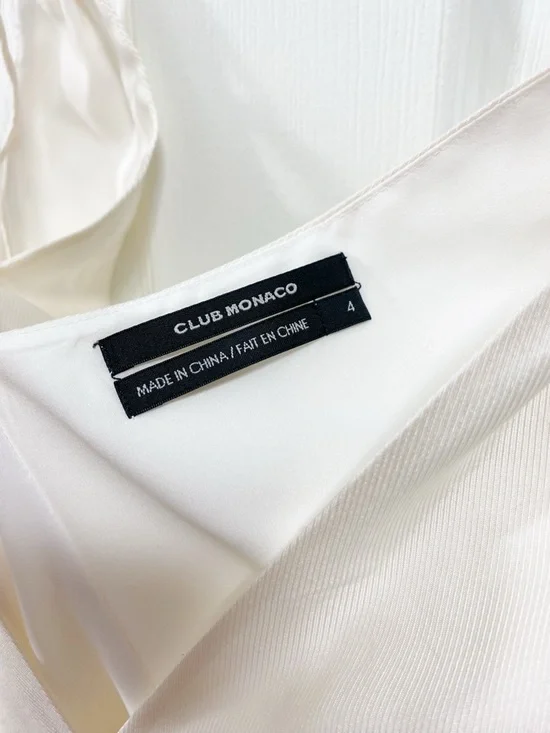 Club Monaco Romantic Silk Ivory Knee-Length Dress with Shoulder Ties - Picture 3 of 4